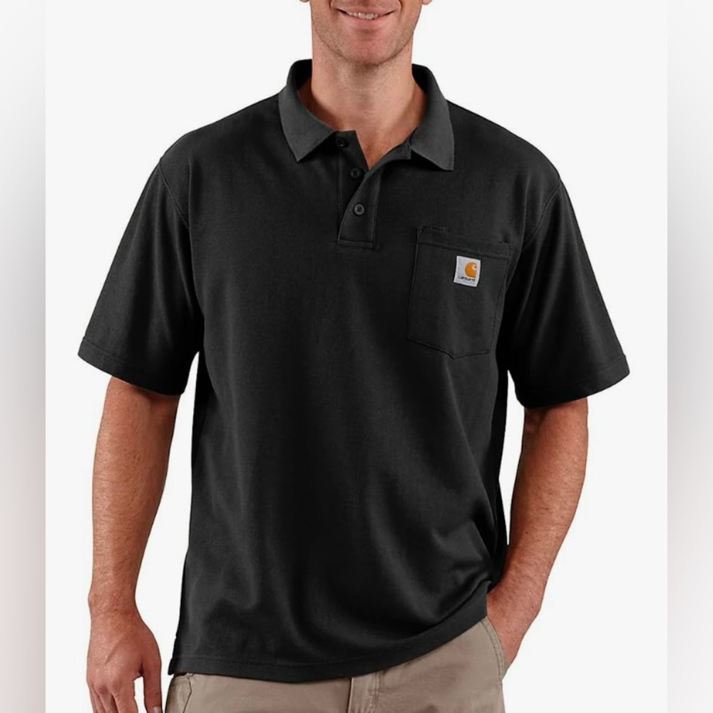 Carhartt Men’s Sz XL 100% Cotton Black Short Sleeve Pocket Polo Work Shirt